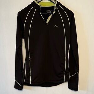 ASICS, mens XL black and yellow trim long sleeved pullover work out shirt